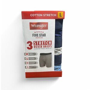 Wrangler Five Star 3-Pack Cotton Stretch Boxer Briefs, Size L, Navy, Gray, Blue